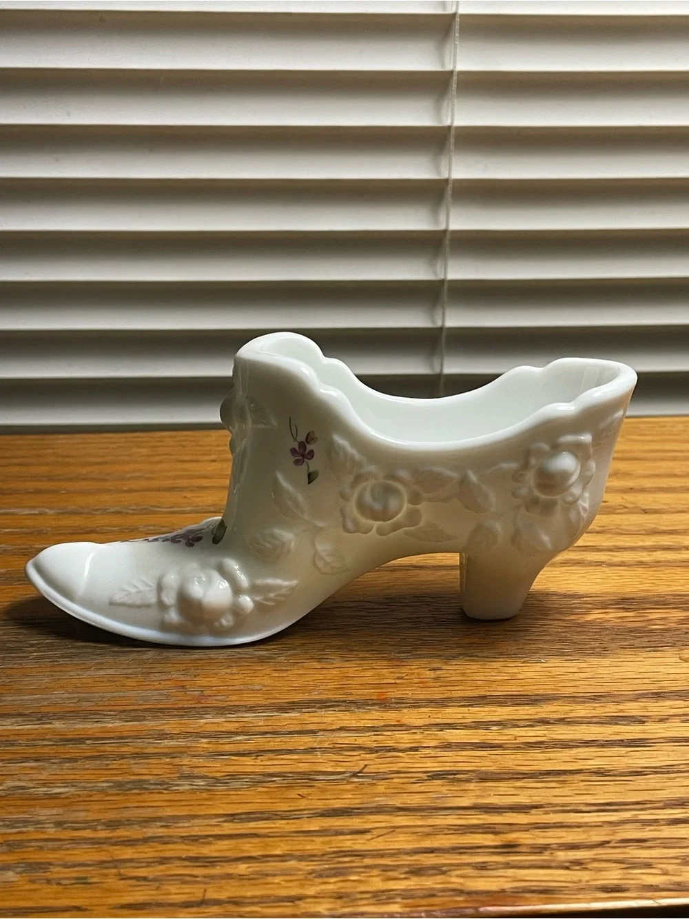 Fenton White Milk Glass S. Hopkins Victorian Shoe Slipper Hand Painted & Signed
